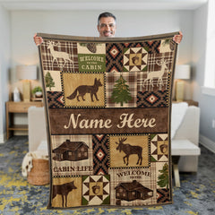Maxcorners Personalized Hunting Cabin Life Fleece Blanket – Rustic Lodge Throw with Wildlife Design LM1611