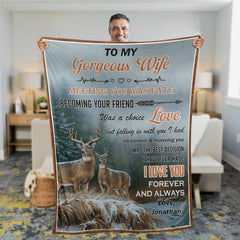 Maxcorners Personalized Meeting You Was Fate Fleece Blanket– Custom Deer Couple Blanket, Heartfelt Wife Gift LM1611