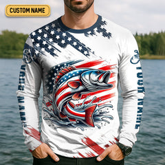 Maxcorners Make Fishing Great Again Patriotic Fishing Shirt, Red White Blue SPF Shirt For Men, Fishing Shirts For Men