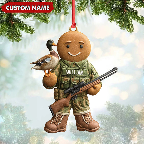 Maxcorners Personalized Hunter Gingerbread Christmas Ornament – Funny Acrylic Holiday Decor Gift LM0411