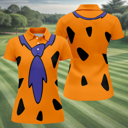 Maxcorners Fred Flintstone Costume Orange Design Golf Shirt, Women's Golf Shirt, Hawaiian Golf Shirt, Golf Polo For Women LM1507