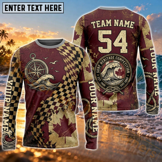 Maxcorners Surfboard Pirate Skull Graphic & Vintage Nautical Ocean Art Customized Name, Number, Team Name 3D Long Sleeve Shirts