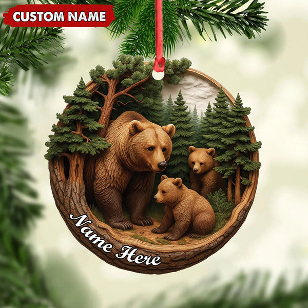 Maxcorners Personalized Bear Family Canvas, Woodland Forest Wall Art, Rustic Nature Home Decor Gift for Animal Lovers LM0411