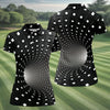 Maxcorners 3D Vortex Golf Shirt, Black White Optical Illusion Tunnel Pattern, Golf Shirt For Women LM1507