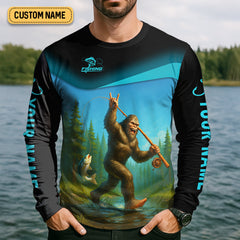 Maxcorners Happiness Is A Big Fish And A Witness Bigfoot Fishing SPF Shirt, Funny Fishing Shirt, Men's Fishing Shirt