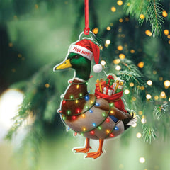 Maxcorners Funny Christmas Duck Acrylic Ornament â€“ Mallard Santa with Lights and Gifts, Personalized Holiday Decoration for Duck Lovers, Unique Hunter Christmas Gift