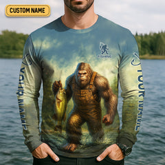 Maxcorners Gone Fishing Be Back Never Sasquatch Fishing SPF Shirt, Performance Fishing Shirts, Men's Fishing Shirt