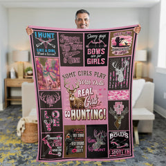 Maxcorners Real Girls Go Hunting Fleece Blanket – Pink Deer Hunting Gift for Women LM1611