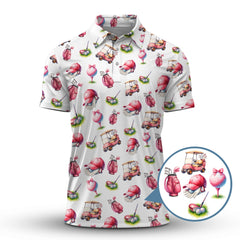 Maxcorners Pink Golf Pattern Polos, Women’s Golf Shirt, Golf Shirts For Ladies