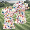 Maxcorners Retro Love Peace Van Floral Hawaiian Golf Shirt, Women’s Golf Tops, Performance Golf Shirt LM1507