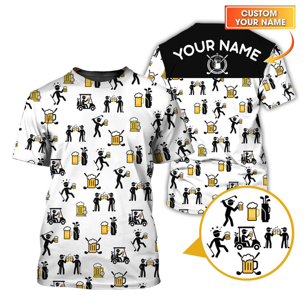 Maxcorners Beer Golf Shirt, Custom Golf Shirt With Funny Drinking & Golf Cart Pattern For Men