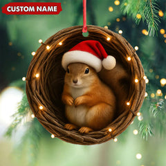 Maxcorners Personalized Squirrel Christmas Ornament, Custom Name Woodland Nest Santa Hat Decoration, Cute Holiday Tree Hanging Gift for Animal Lovers MT2411