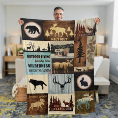 Maxcorners Rustic Moose Lodge Blanket - Cozy Cabin & Lakehouse Decor for Outdoor Lovers LM1611