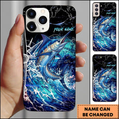 Maxcorners Marlin Electric Wave Splash Dark Blue Art Personalized Name Phone Case