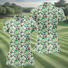 Maxcorners Leopard Pattern St Patrick's Day Shamrock Golf Shirt, Fun Women's Golf Shirts, Women's Golf Tops