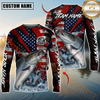 Maxcorners Fishing American Flag Grunge Red Scratch Custom Name & Team Name 3D Shirts