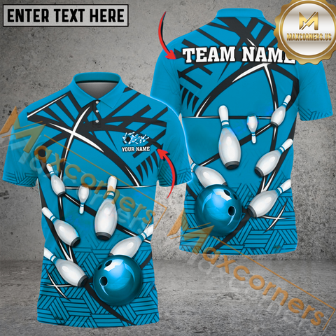 Maxcorners Black Net Pattern Bowling Jersey Multicolor Option Customized Name, Team Name 3D Shirt