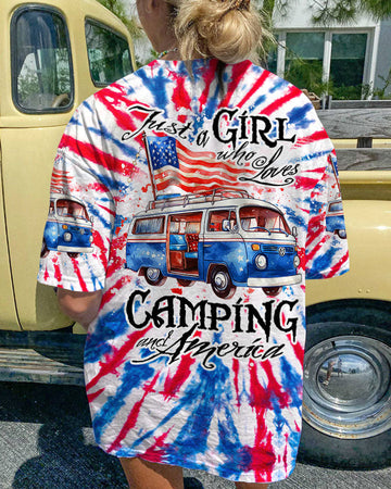 Maxcorners Just A Girl Who Loves Camping And America Tie Dye All Over Print LM2101