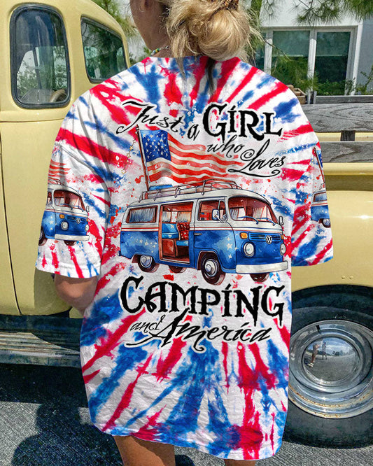 Maxcorners Just A Girl Who Loves Camping And America Tie Dye All Over Print LM2101