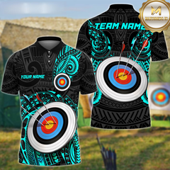 Maxcorners Polynesian Tribal Target Archery Personalized Name 3D Shirt