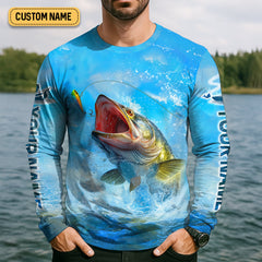 Maxcorners I Love It When She Tugs On My Worm And Swallows Blue Fishing Shirt, SPF Shirt For Men, Men's Fishing Shirt