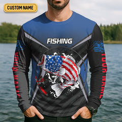 Maxcorners Largemouth Bass Fishing Patriotic Fishing Shirt, SPF Shirt For Men, Presents For Fishermen