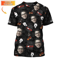 Maxcorners Poker Face Custom Name and Face Shirt - Whiskey and Cards Design - Funny Gift for HimLM1009