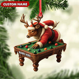 Maxcorners Personalized Acrylic Deer Christmas Ornament â€“ Funny Buck Playing Pool in Santa Outfit Holiday Decor LM0110