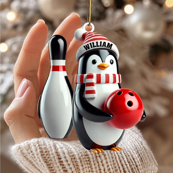 Maxcorners Red Personalized Custom Name Bowling Ornament, Bowling Lover Christmas Gift MT1611