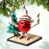 Maxcorners Custom Name Red Bowling Personalized Acrylic Ornament Bowling Lover Christmas Gift MT1611