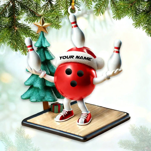 Maxcorners Custom Name Red Bowling Personalized Acrylic Ornament Bowling Lover Christmas Gift MT1611