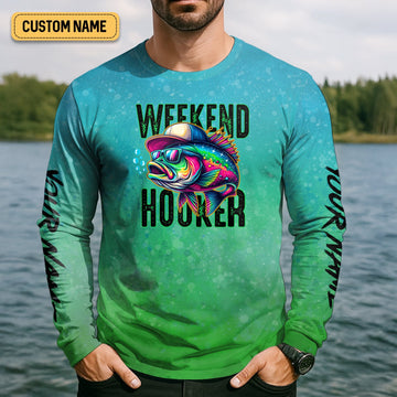 Maxcorners Weekend Hooker Green Fishing Shirt, SPF Shirt For Men, Long Sleeve Sun Shirt, Gift For Fisherman