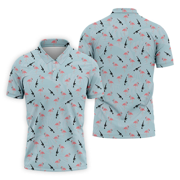 Maxcorners Funny Flamingos Golf Polo Shirt, Golfing Apparel, Mens Golf Gift, Funny Golf Polos