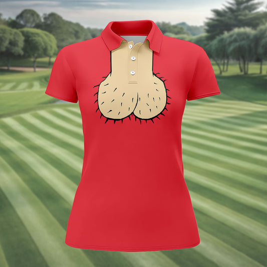 Maxcorners Red Funny Dickhead Faux Chest Golf Shirt, Funny Halloween Shirt, Women’s Golf Apparel LM1507