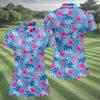 Maxcorners Blue Hibiscus Disc Golf Polo Shirt, Golf Tops For Women, Women’s Golf Polo LM1507