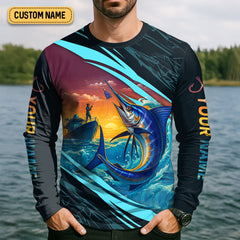 Maxcorners King Of The Deep Swordfish Fishing SPF Shirt For Men, Fishing Gifts For Men, Men's Fishing Shirt