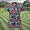 Maxcorners Pink Flamingo Tropical Floral Golf Polo Shirt, Golf Shirts For Women, Women's Golf Apparel LM1507