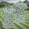 Maxcorners Lucky Four Leaf Clover Leopard Pattern St Patrick's Day Golf Shirt, Women's Golf Tops, Ladies Golf Shirts