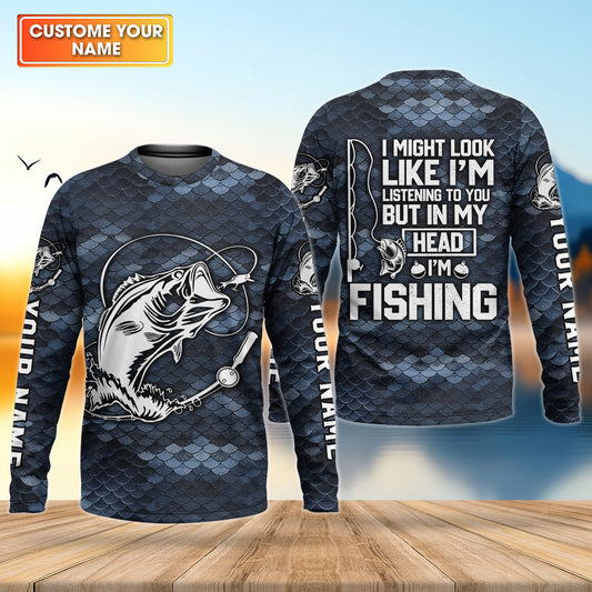 Maxcorners I Might Look Like I’m Listening But In My Head I’m Fishing, Personalized Fishing Shirt for Men