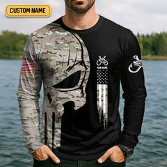 Maxcorners Custom Camo Patriotic Fishing Shirt, Fishing UPF Shirts, Fishing Gifts For Men, Men's Fishing Shirt