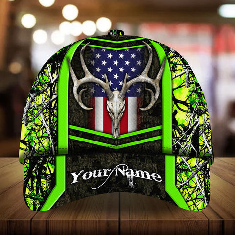 Maxcorners Cool American Flag Skull Deer Hunting Camo Pattern 3D Multicolor Personalized Cap