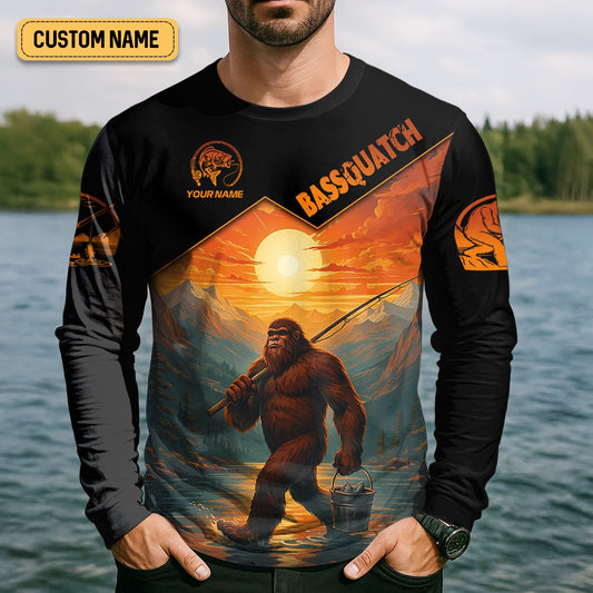 Maxcorners Bassquatch Bigfoot Fishing SPF Long Sleeve Shirts, Fishing Shirts For Men, Funny Fishing Shirt, Fisherman Gift