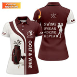 Maxcorners Custom Name Women's Golf Polos, Golf And Wine Shirt, Funny Golf Shirts For Lady Golfers