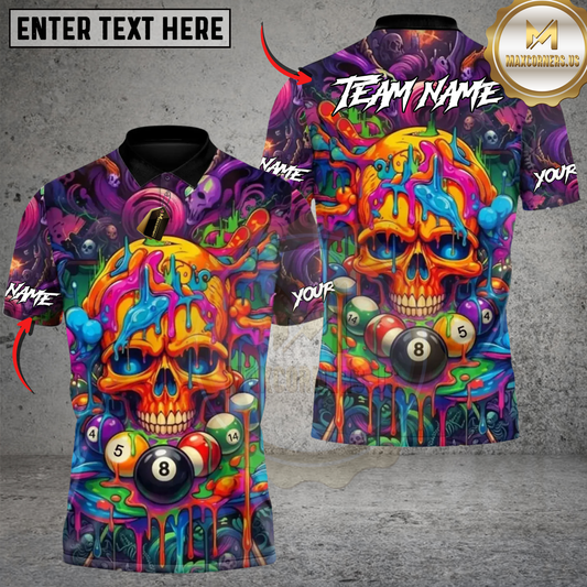 Maxcorners Billiard Urban Graffiti Melting Skull Personalized Name 3D Unisex Shirt