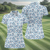 Maxcorners Blue Rose Floral Heart Pattern Golf Shirt, Women's Golf Tops, Golf Polo For Women LM1507