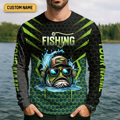 Maxcorners Basshole Funny Fishing Shirt, Camouflage Fishing Shirts, SPF Shirt For Men, Hooded Fishing Shirt