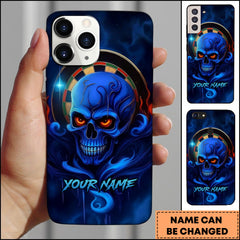 Maxcorners Billiards Blue Flame Skull Roulette Wheel Personalized Name Phone Case