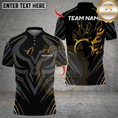 Maxcorners Bowling Golden Royal Flame Multicolor Customized Name, Team Name 3D Shirts