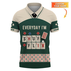 Maxcorners Custom Poker T Shirt Everyday Iâ€™m Shufflin Tee Green Card Deck Design for Poker PlayersLM1009
