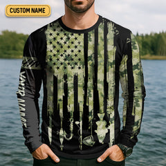 Maxcorners American Hooker Patriotic Fishing Shirt, Camo Fishing Shirt, SPF Shirt For Men, Gift For Fisherman